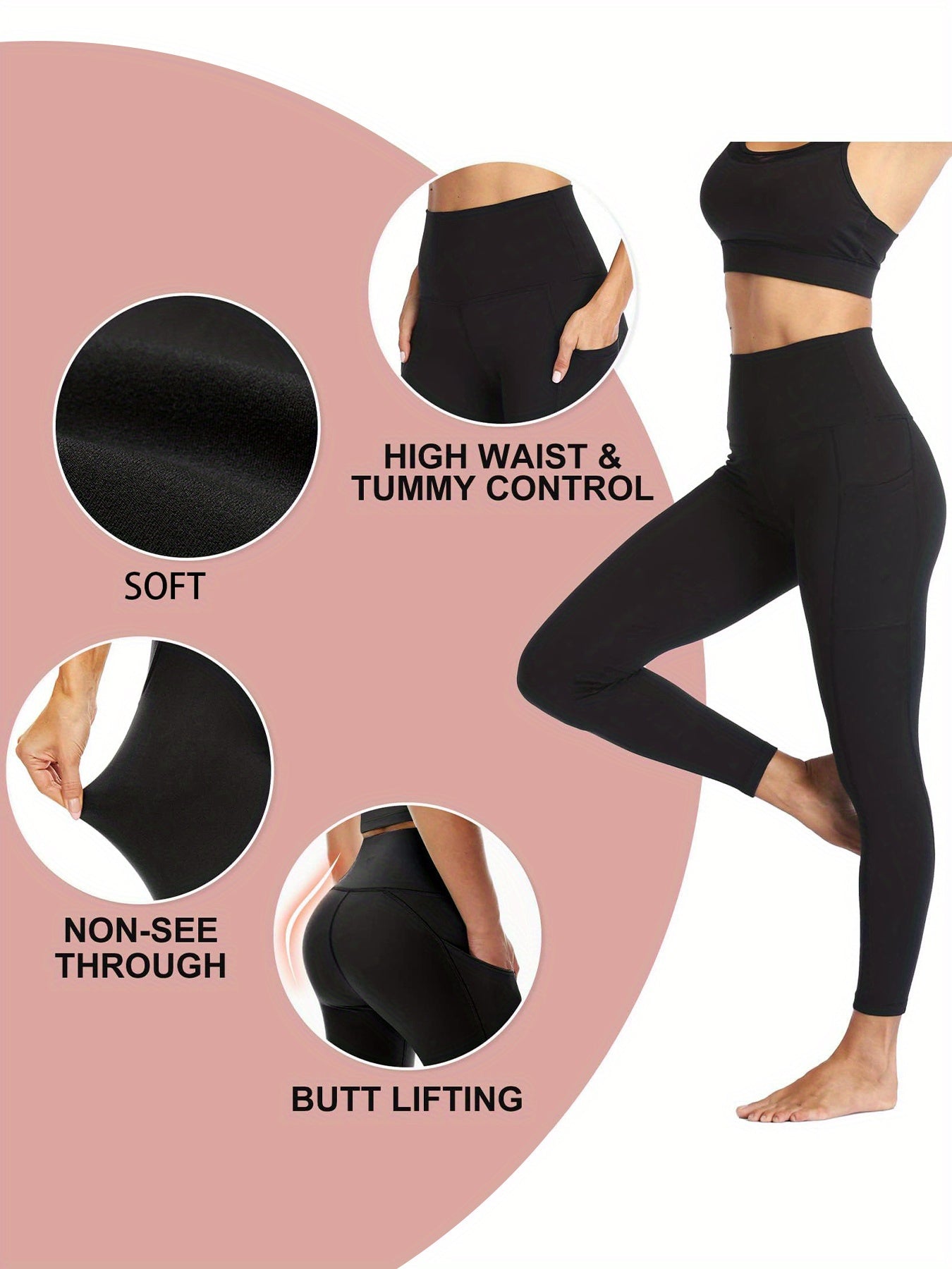 5-Pack Women's High-Waisted Yoga Pants with Side Pockets