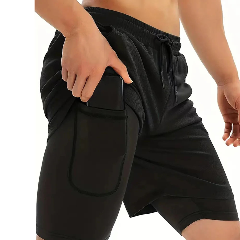 Gym Sports Shorts Two-in-one Mens Shorts Breathable Quick-drying Casual Double-layer Shorts