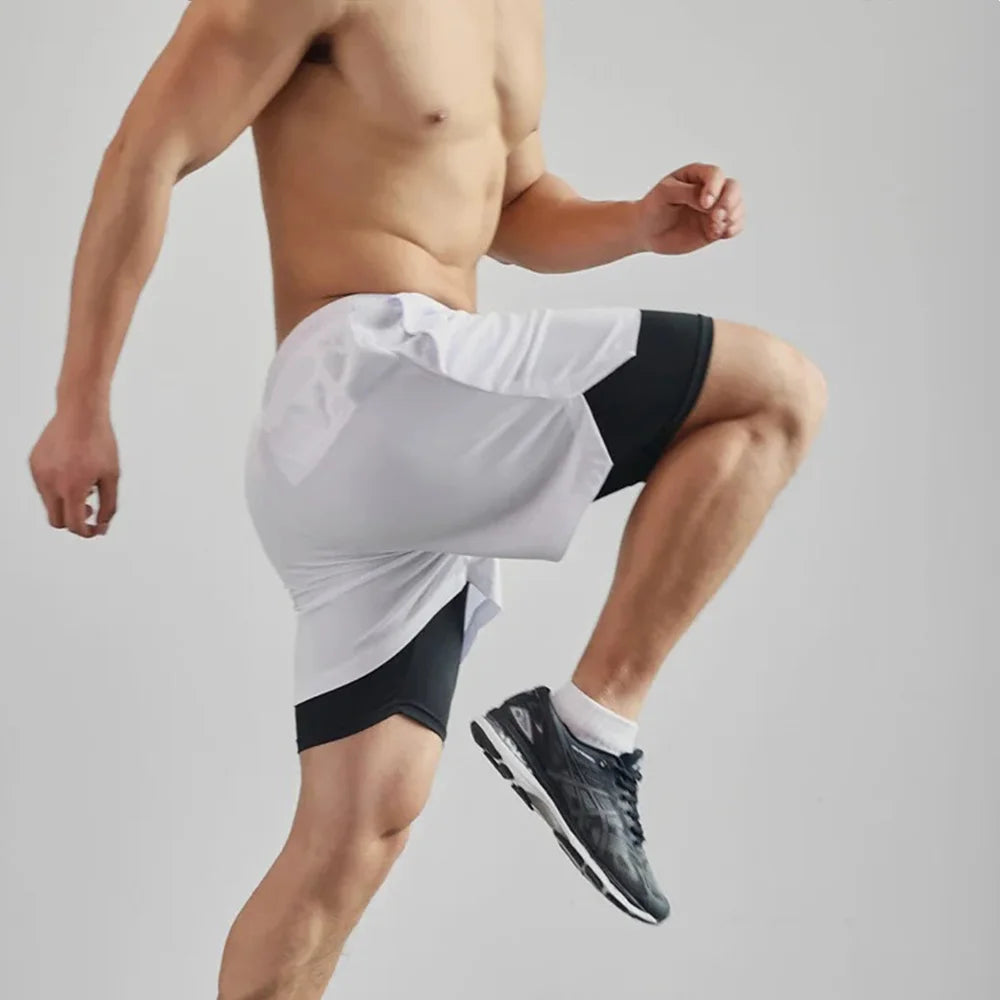 Gym Sports Shorts Two-in-one Mens Shorts Breathable Quick-drying Casual Double-layer Shorts