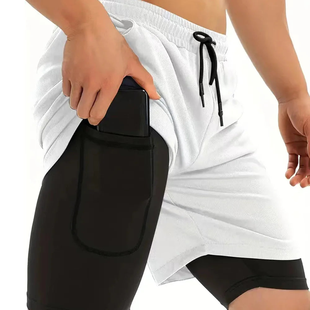 Gym Sports Shorts Two-in-one Mens Shorts Breathable Quick-drying Casual Double-layer Shorts