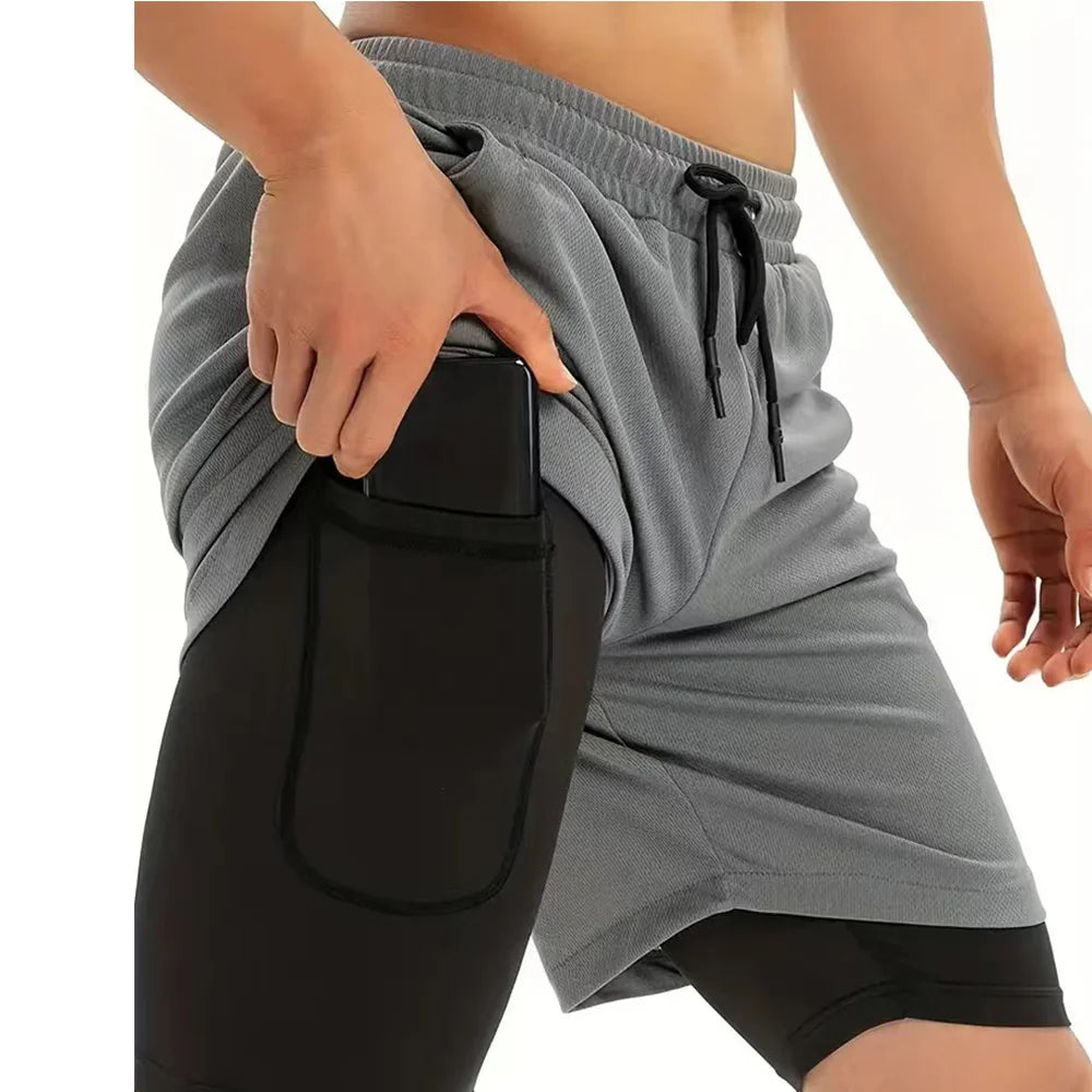 Gym Sports Shorts Two-in-one Mens Shorts Breathable Quick-drying Casual Double-layer Shorts